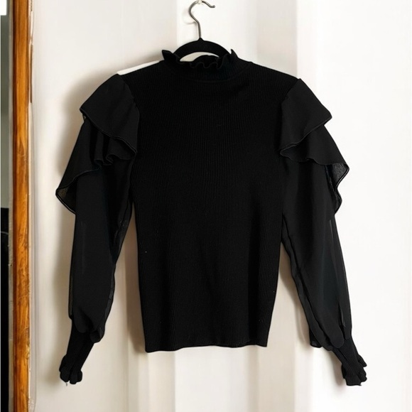 Black Ruffled Women's Top - Picture 3 of 3